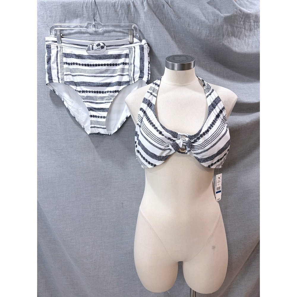 NWT Tommy Bahama Sandbar Underwire Halter Bikini Set White Navy Stripe XL